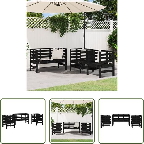 vidaXL Massivholz - 3-tlg. Garten-Lounge-Set Schwarz Massivholz Kiefer (1/5)