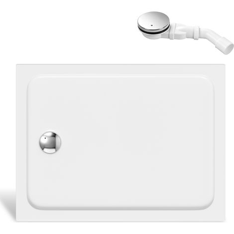 Randaco Receveur de douche extra-plat 120 x 90 cm rectangulaire blanc avec évacuation Ø 90 mm chromée (1/5)