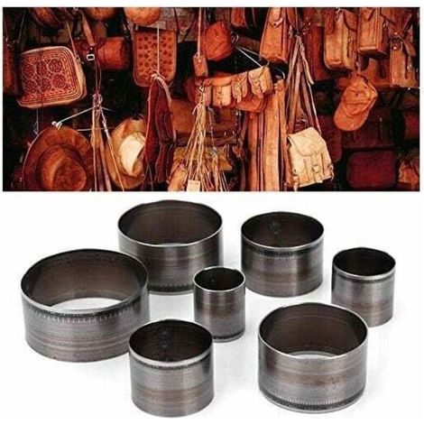 Coupe-cuir rond, outils de découpe pour cuir 7 pièces, ensemble de poinçons creux, ensemble de poinçons manuels pour cuir, coupe-cuir, matrice de poinçonnage circulaire, poinçon pour cuir (1/5)