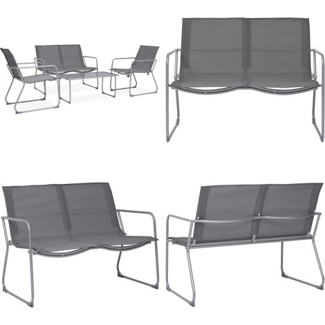 4-tlg. Garten-Lounge-Set Stoff und Stahl Grau - Gartensofa - Loungesessel - Gartenstuhl - Esstisch - Outdoor Möbel - Home & Living (1/5)