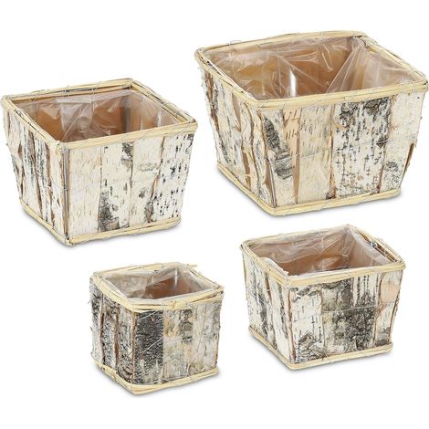 Lot de 4 pots de fleurs carrés design nature intérieur extérieur 15 x 15 x 15 cm beige (1/4)
