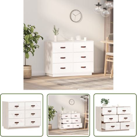 The Living Store Buffet Blanc 100x40x75 cm Bois massif de pin - Buffet - Meuble De Rangement - Commode - Bois Massif - Pin (1/5)