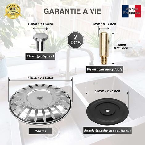 -bouchon evierLOT DE 2✮✮GARANTIE A VIE✮✮-filtre evier cuisine79 MMbouchon evier universel en acier inoxydable-bonde evier/lavabo-crepine evier cuisine (Lot de 2) (1/5)