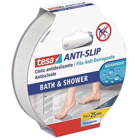 Tesa NASTRO ANTISDRUCCIOLO ADESIVO PER BAGNO E DOCCIA mm. 25x5 mt. col. Trasparente 6.00 rotoli