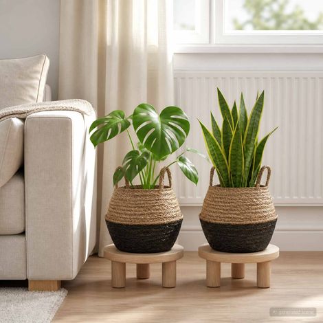 vidaXL Plant Pot with Handles 2 pcs Black 脴 32 x 32 cm 100% Seagrass (1/5)
