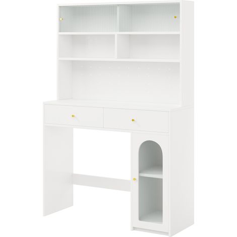 Armoire de cuisine multifonctionnelle en MDF blanc avec plan de travail, 2 tiroirs, loquet, bar intégré et étagères réglables 120x45x180 cm (1/5)