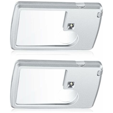 Loupe de Poche avec Lumière 2 Pièces de Loupe 3 X et 6 X Loupes de Cartes de Crédit avec Lumière Petites Mini Loupes pour Lecture, Bijoux, Expérimentation, Enquête, Menu, Voyages (1/5)