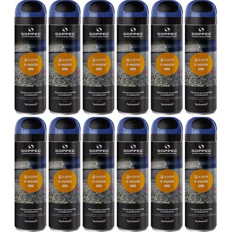 Lot de 12 Bombes à tracer chantiers TP Fluo S MARK - Bleu 500ml (1/2)
