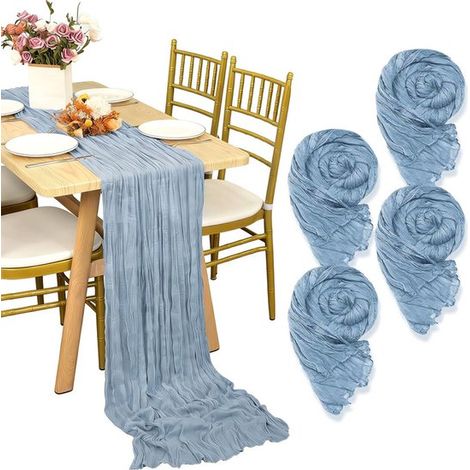 Juego de manteles - 4 piezas - 90 x 180 cm - Tela de malla - Ideal para bodas, fiestas, decoración de mesas, etc. - Azul (1/5)
