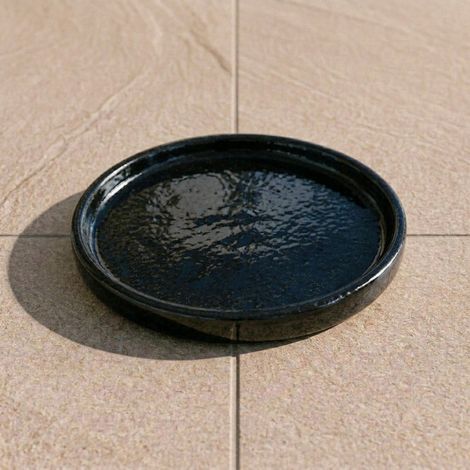 Provencelia Keramik Untersetzer Base Schwarz, Ø24 x H5 cm, frostbeständig, handgefertigt, glasiert, Outdoor, Garten, Terrasse, winterfest