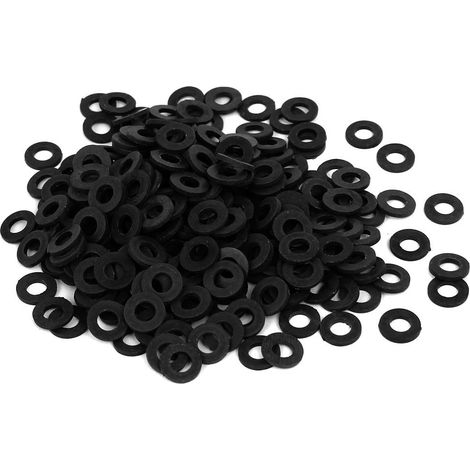 300pcs Rondelles Nylon Plats Noir Joints M4 x 8mm x 1mm pour Tuyau Robinet (1/2)
