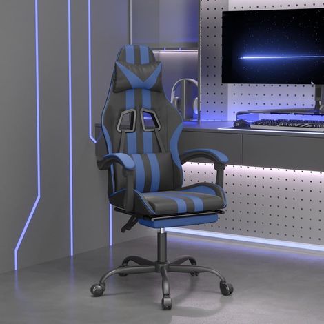 vidaXL Chaise de jeu avec repose-pied Noir et bleu Similicuir (1/5)