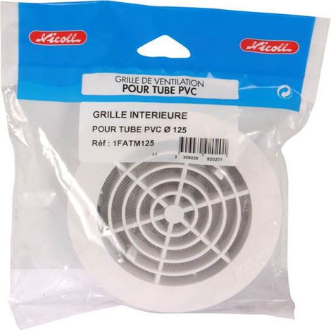 Nicoll – Grille d'aération ronde à fermeture Ø125 avec moustiquaire – Adaptable sur tubes PVC – Pose à clipser – Surface de passage 70 cm²