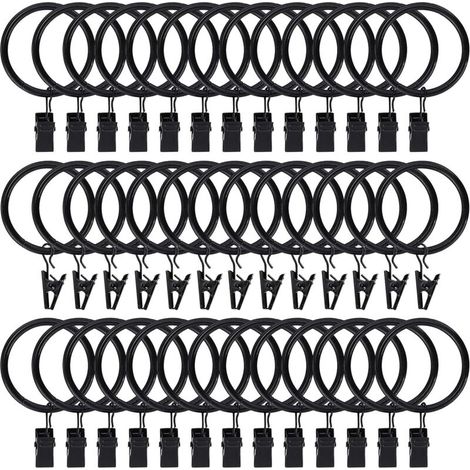 Vorhänge-Ringe mit Klammern, 100 Stück, schwarz, für Stangen mit Ø 20–40 mm, geeignet für schwere oder leichte Vorhänge