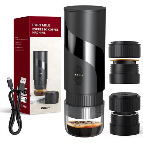 Cafetière portable rechargeable avec USB-C, 20 bar, cafetière électrique pour camping et voyage, cafetière de voiture 3 en 1, compatible avec le marc de café et les capsules (1/5)