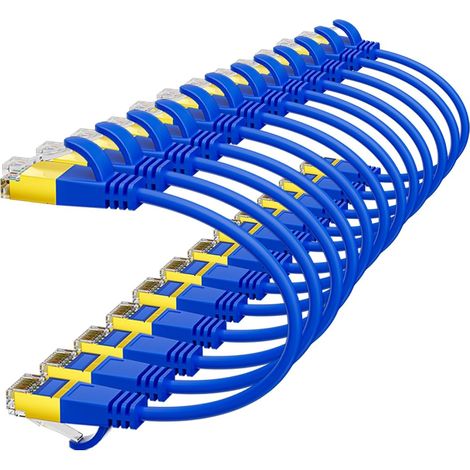 Cat7 Ethernet Cable 25 cm Ultra Thin/Slim OD: 3.8 mm (Blue, 12 Pieces) 10Gbps Short Network Cable, RJ45 Copper Patch Cable, 0.25 m LAN Cable for Servers, Modem, Router etc (1/5)