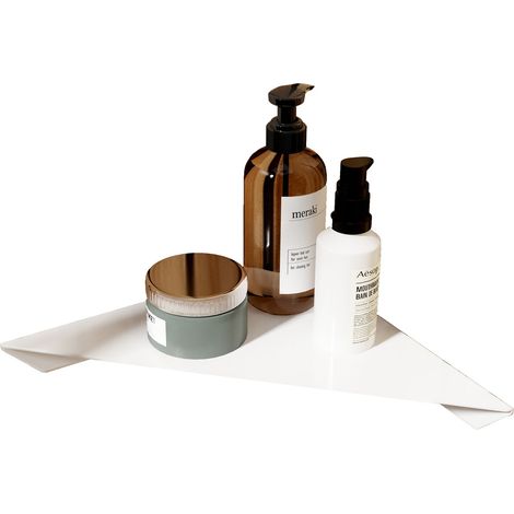 Etagère de douche à coller, tablette de douche murale 22,5 x 9,5 x 22,5 cm, Blanc mat