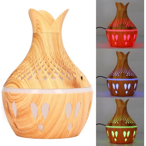 300-ml-Aromatherapie-Luftbefeuchter, USB-betrieben, Holzoptik, mit farbigem LED-Licht für das Schlafzimmer (1/5)