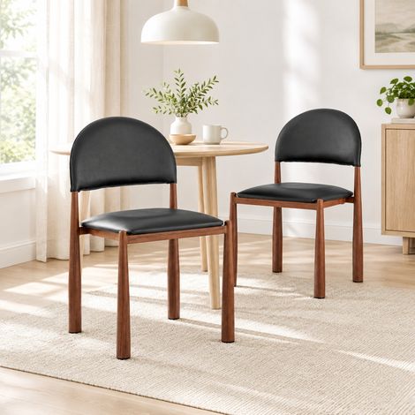 Chaises de salle à manger lot de 2, dossier semi-rond, PU noir, pieds en métal, 80 cm HAVRYA (1/5)