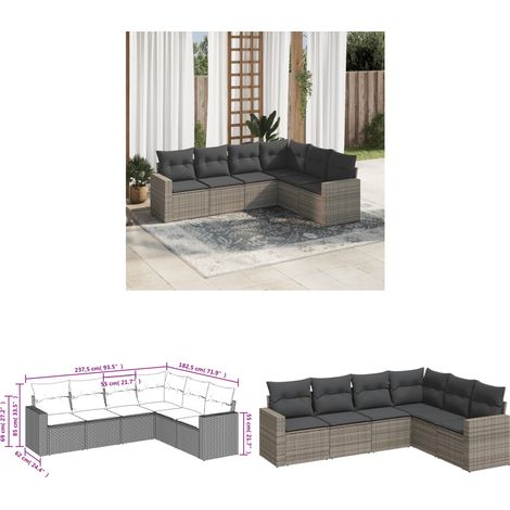6-tlg. Garten-Sofagarnitur mit Kissen Grau Poly Rattan - Gartenmöbel - Outdoor Möbel - Rattan Sofa - Lounge Set - Gartenlounge - Home & Living (1/3)