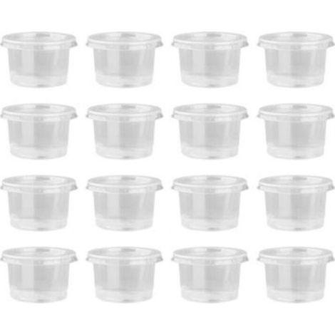 100 bicchieri monouso in plastica trasparente con coperchi per salse e chutney, bicchieri portatili (30 ml) (1/5)
