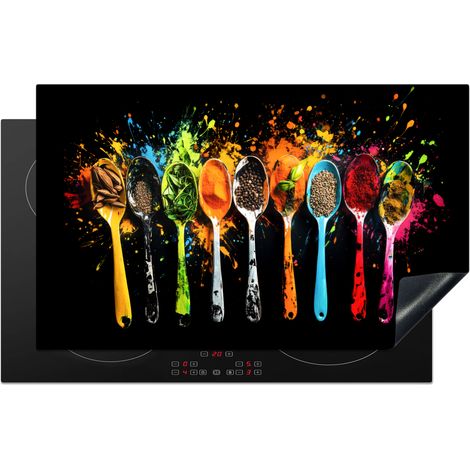 PROTECTION PLAQUE INDUCTION Cuillères - Épices - Moderne - Graffiti - Peinture - Coloré Couvre Plaque De Cuisson 83x51 cm