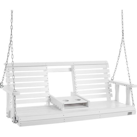 VEVOR Columpio de Madera para Porche 152x71x60cm, Columpio de Banco para Patio y Jardín, Capacidad de Carga Fuerte Mejorada de 880 Libras, Banco de Silla con Cadenas Colgantes para Exteriores, Blanco (1/5)