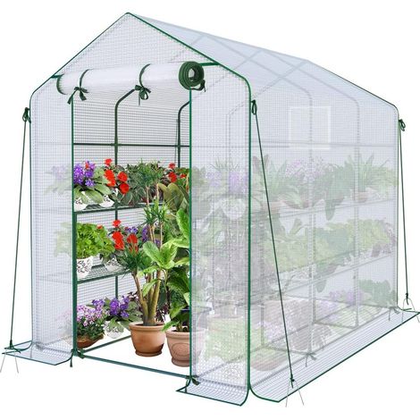 PE-Gartengewächshaus, 3-stöckiges Gartengewächshaus, Gemüsepflanzen, Blumen, verstärkte Plane 135 g/m², schützen Sie Ihre Pflanzen zu jeder Jahreszeit, 143 x 215 x 195 cm (ohne Regal).
