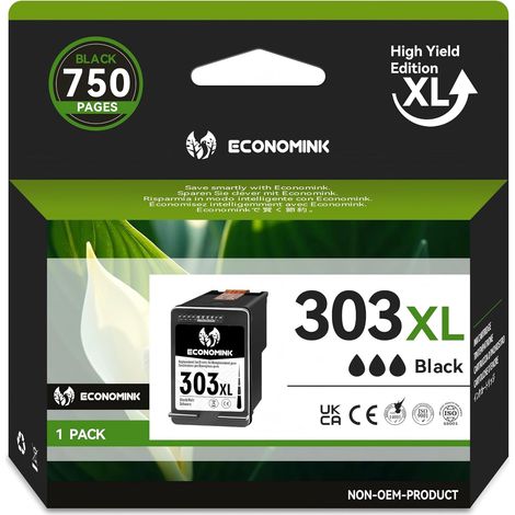 303XL Cartouche Noire Haut Rendement, 303 XL Cartouches d'encre Remplacement pour Encre HP 303, 303XL Noir pour HP Envy Photo 6232 6230 6220 7130 7134 6234 Envy Inspire 7200e 7220e 7900e 7920e Tango X (1/5)