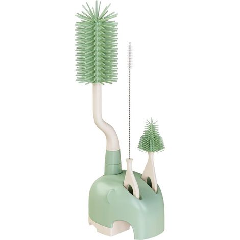 Set di spazzolini in silicone per biberon con supporto - spazzolino girevole a 360° - spazzolino multifunzionale in silicone con manico lungo, adatto per la pulizia di biberon e cannucce - verde