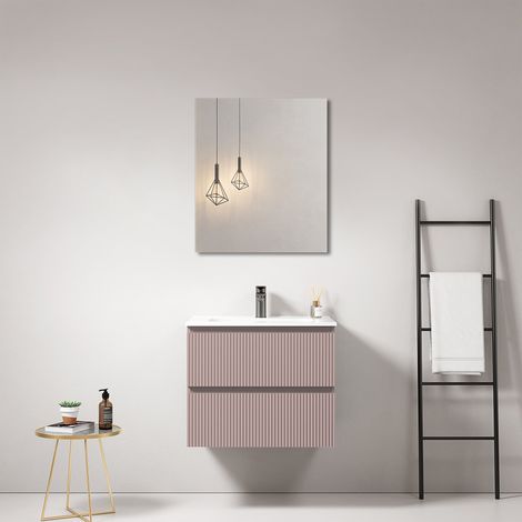 Mobile bagno sospeso cannettato 60 cm Rosa Retro Lavabo in Ceramica Specchio Quadro - Fiji Paint (1/4)