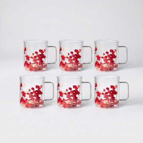 Lot de 6 mugs décoratifs en verre Flowers Petals Mug - Rouge (1/3)