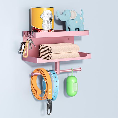 Chien de porte, penderie pour chien, support clef mural, porte-laisse mural noir, crochets pour animal de compagnie en métal avec clés, pour laisses, friandises d’entraînement, clés, grand (Or rose) (1/5)