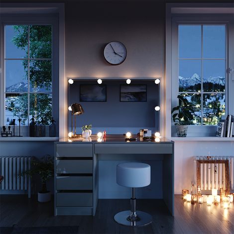 Schminktisch Sherry, Greige, 120 cm mit LED Beleuchtung und Hocker, Vicco