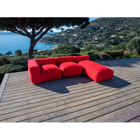 BOBOCHIC - Canapé de jardin modulable GIULIA avec bâche de protection, 1 chauffeuse 1 place, 1 angle et 1 méridienne Rouge (1/5)