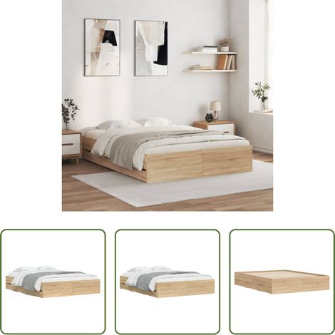 vidaXL Sonoma-Eiche - Bettgestell mit Schubladen Sonoma-Eiche 140x200cm Holzwerkstoff (1/5)