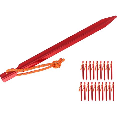 Piquets de tente robustes en forme de V avec corde, accessoires de camping rouges (1/5)