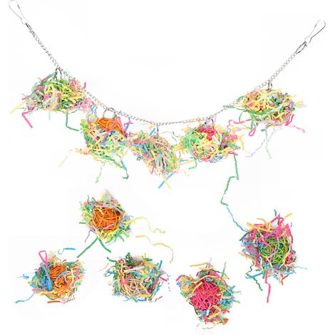 Lot de 10 jouets à suspendre pour oiseaux avec chaîne, pour perroquets, à mâcher et à mordiller, couleurs assorties. (1/5)