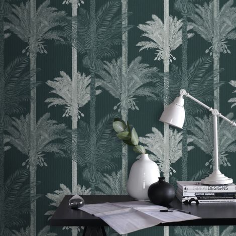 Papier peint intissé palmiers exotiques 1005 x 52cm – Texture grainée – Résistant à la lumière – Entretien facile avec éponge humide – Boutique