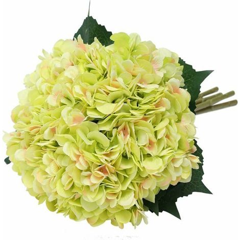 Fleur d'hydrangea artificielle de 5 PCS simples longues soie tige 6,3 pouces tête Hortensia Bouquets pour le mariage, la maison, hôtel, décoration de fête, arrangement floral (Vert) (1/5)