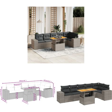 Salon de jardin avec coussins 7 pcs gris résine tressée - Ensemble Salon De Jardin - Meuble Extérieur - Résine Tressée - Rotin Synthétique - Table Extensible - Home & Living (1/3)