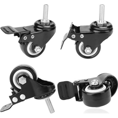 Lot de 4 roulettes pivotantes très résistantes de 5,1 cm avec frein et tige filetée M8 x 25 mm pour chariot de meuble, charge forte 300 kg (1/5)