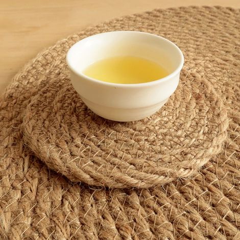 Placemat Tissé Lin - Diamètre 11 cm - Résistant À La Chaleur - Pour Table À Manger Café Table Basse - Lot De 4 (1/5)