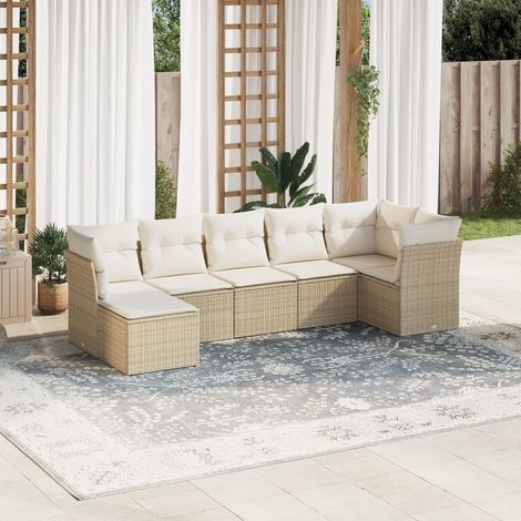 vidaXL Set sofás de jardín 7 piezas y cojines ratán sintético beige (1/3)