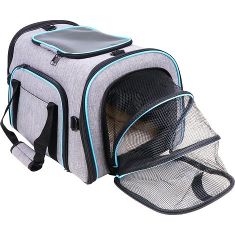 Foldable Cat Carrier, Expandable Breathable Mesh Pet Carrier, Travel Bag for Puppy Dogs Cats with Blanket and Shoulder Strap (1/5)