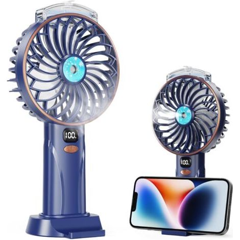 Ventilateur Pulvérisateur à Main, Mini Ventilateurs USB Rechargeables, 5 Vitesses avec Écran LED, Base Détachable, Puissant et Silencieux Fan, Idéal pour Maison, Bureau, Dortoir ou Voyages (1/5)