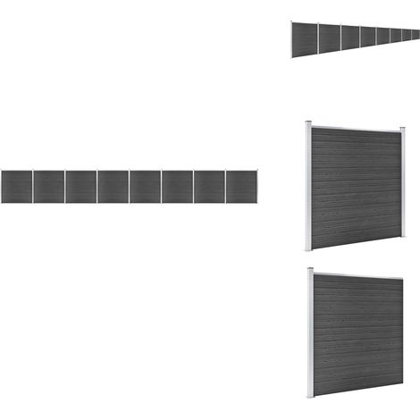 Zaunelement Set WPC 1391x186 cm Schwarz - Zaunelement - Gartenzaun - WPC Zaun - Holzzaunt - Alu Zaun