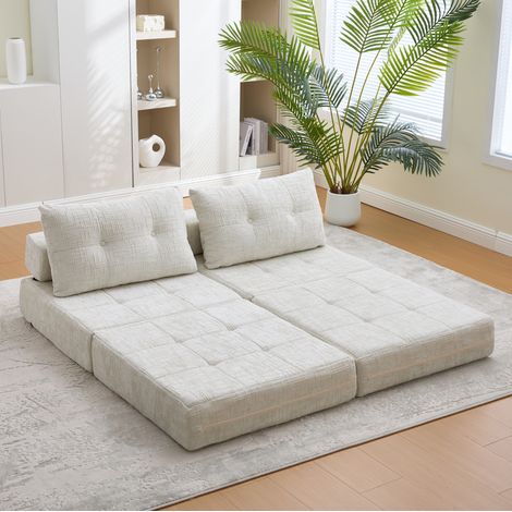 Divano letto pieghevole con cuscini, 79 x 79 x 57 cm, ciniglia beige DESVIAE (1/5)