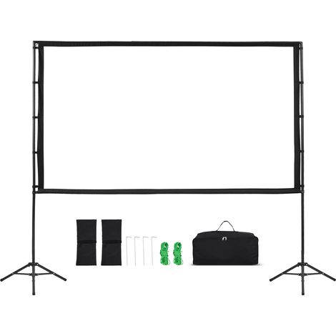 Mophorn Pantalla de proyección portátil con trípodes, superficie antiarrugas de 254 cm, ángulo de visión amplio de 160° y bolsa de transporte, formato 16:9 compatible con 4K HD (1/5)