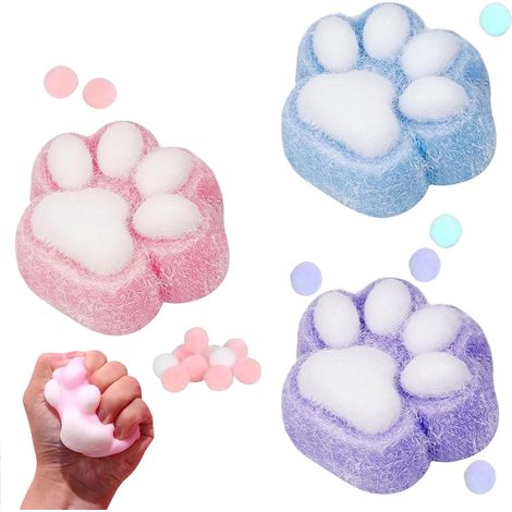 Set mit 3 weichen Plüschtieren in Katzenpfotenform für Erwachsene, dehnbares Anti-Stress-Spielzeug. Ideal für Männer und Frauen, Geburtstagsgeschenk und zur Entspannung (Rosa + Lila + Blau). (1/5)